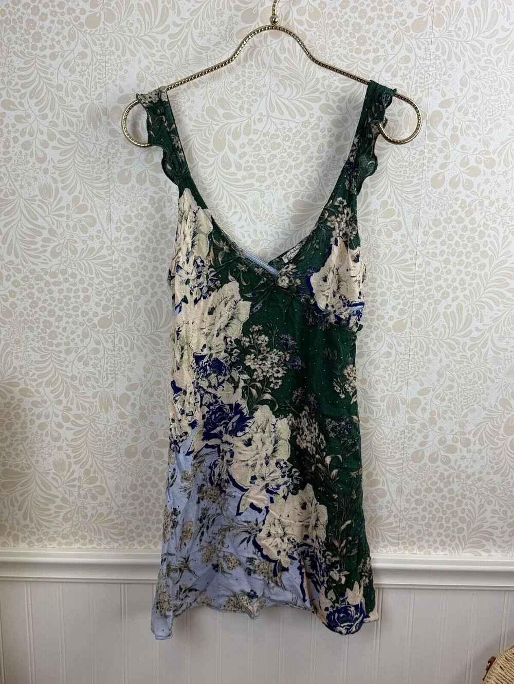 Intimately Free People Evergreen and Cream Marsha Slip Mini Dress - Size - XS